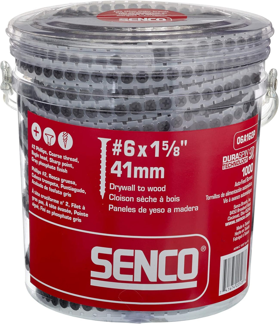 Senco 06A162P, Collated Drywall  Screw Coarse Thread Drywall to Wood #6 X 1-5/8" (1M/Box)