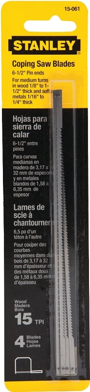 Stanley 15-061, Coping Saw Blade, 6-1/4 in L, 15 TPI, HCS Cutting Edge