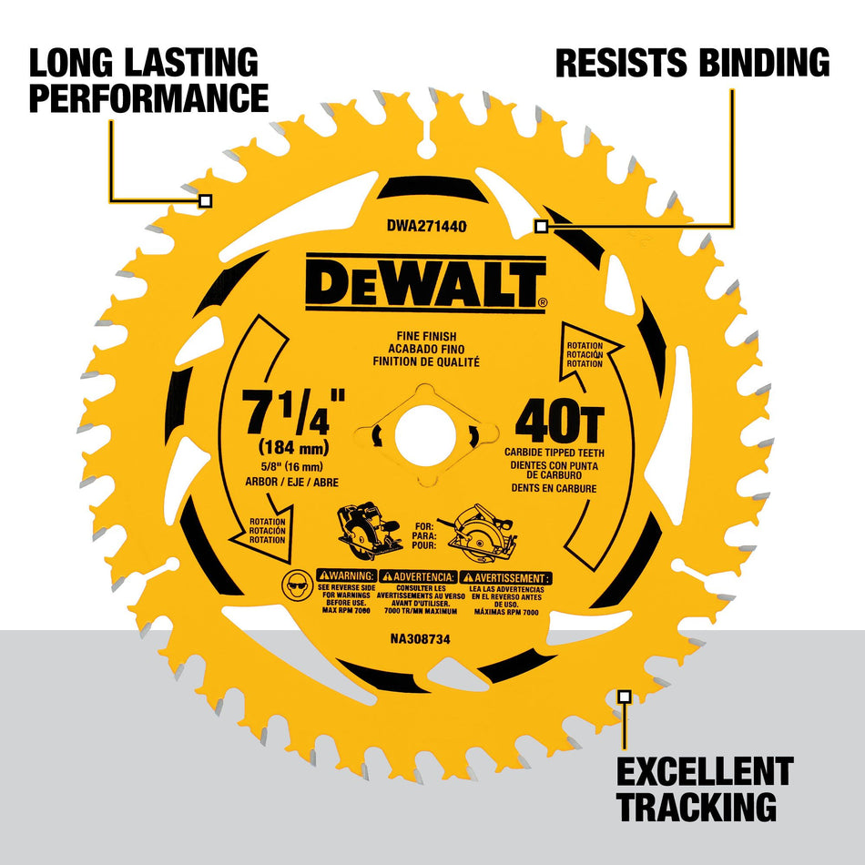 DEWALT DWA271440B10, 7-1/4 in. 40T Circular Saw Blade