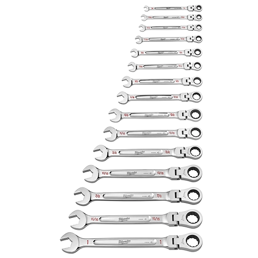 Milwaukee 48-22-9413, SAE Flex Head Ratcheting Combination Wrench Set 15-Piece