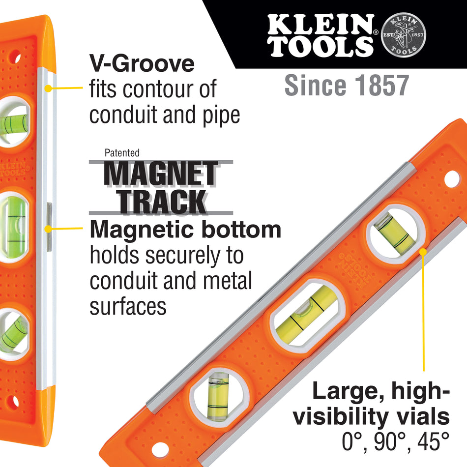 Klein Tools 935, Torpedo Level, 3 Vial, 9-Inch