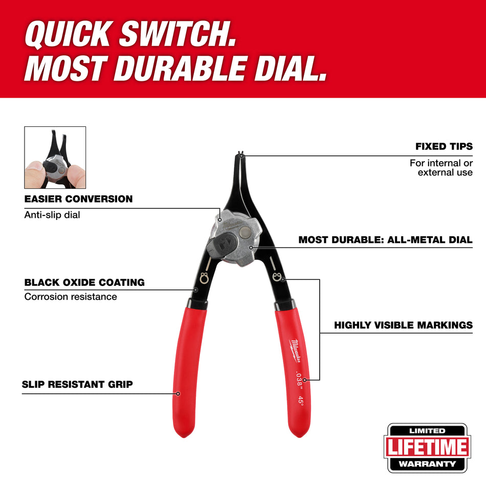 Milwaukee 48-22-6532, 0.038" CONV SNAP RING PLIER - 90 DEG