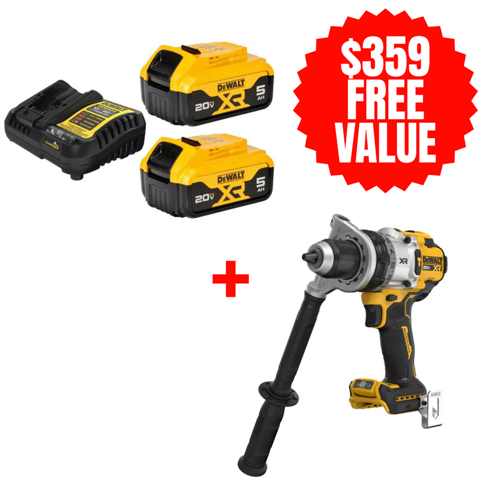 DCBP520C + DCD1007B, POWERSTACK 5AH STARTER KIT + FREE 20V MAX* XR Brushless Cordless 1/2 in. 3-Speed Hammer Drill (Tool Only)