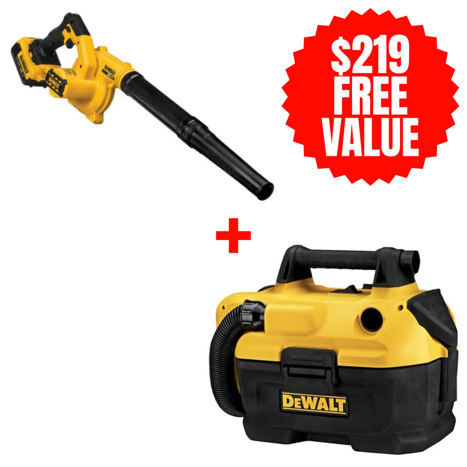 DCE100M1 + DCV580H, 20V MAX Compact Jobsite Blower Kit+ FREE 18/20V MAX Cordless Wet-Dry Vacuum