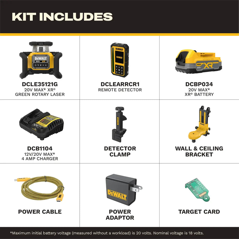 DeWalt DCLE35121GE1F, 20V* MAX* XR® Green Rotary Laser Framer Kit