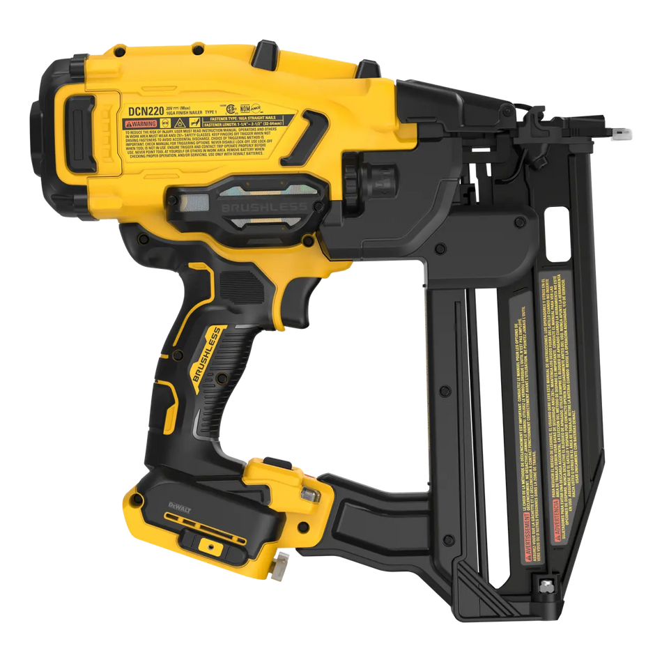 DeWalt DCN220B, 20V MAX* XR® Cordless 16GA Straight Finish Nailer (Tool Only)