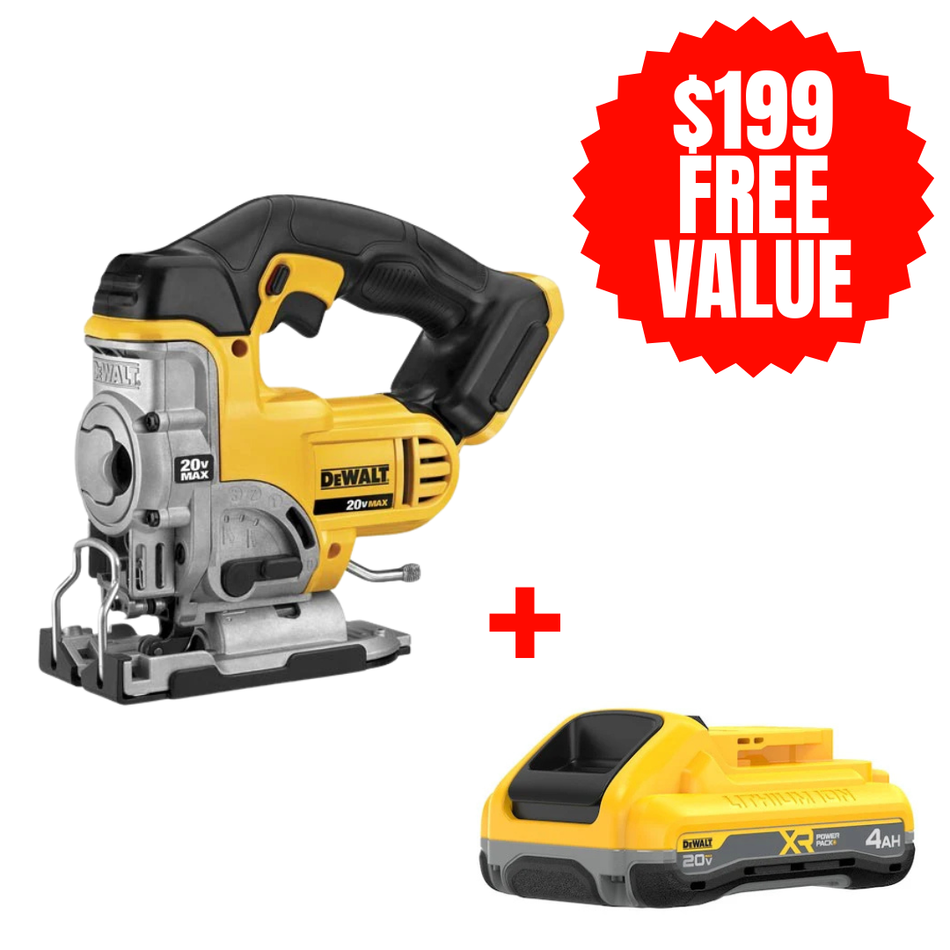 DEWALT DCS331B + DCB2104 | 20V MAX Jig Saw (Tool Only) + FREE 20V MAX XR POWERPACK 4.0AH Battery