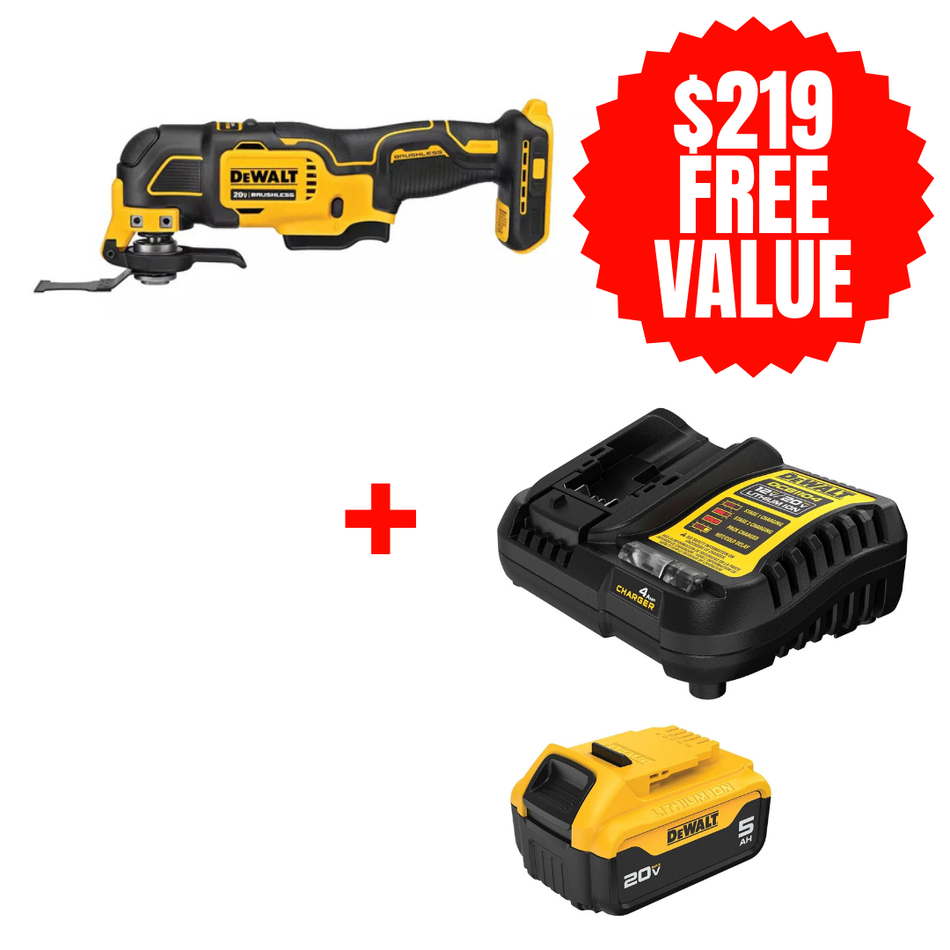 DCS354B + DCB205C, ATOMIC 20V MAX Brushless Oscillating Multi-Tool (Tool Only) + FREE 20V MAX 5.0 AH STARTER KIT