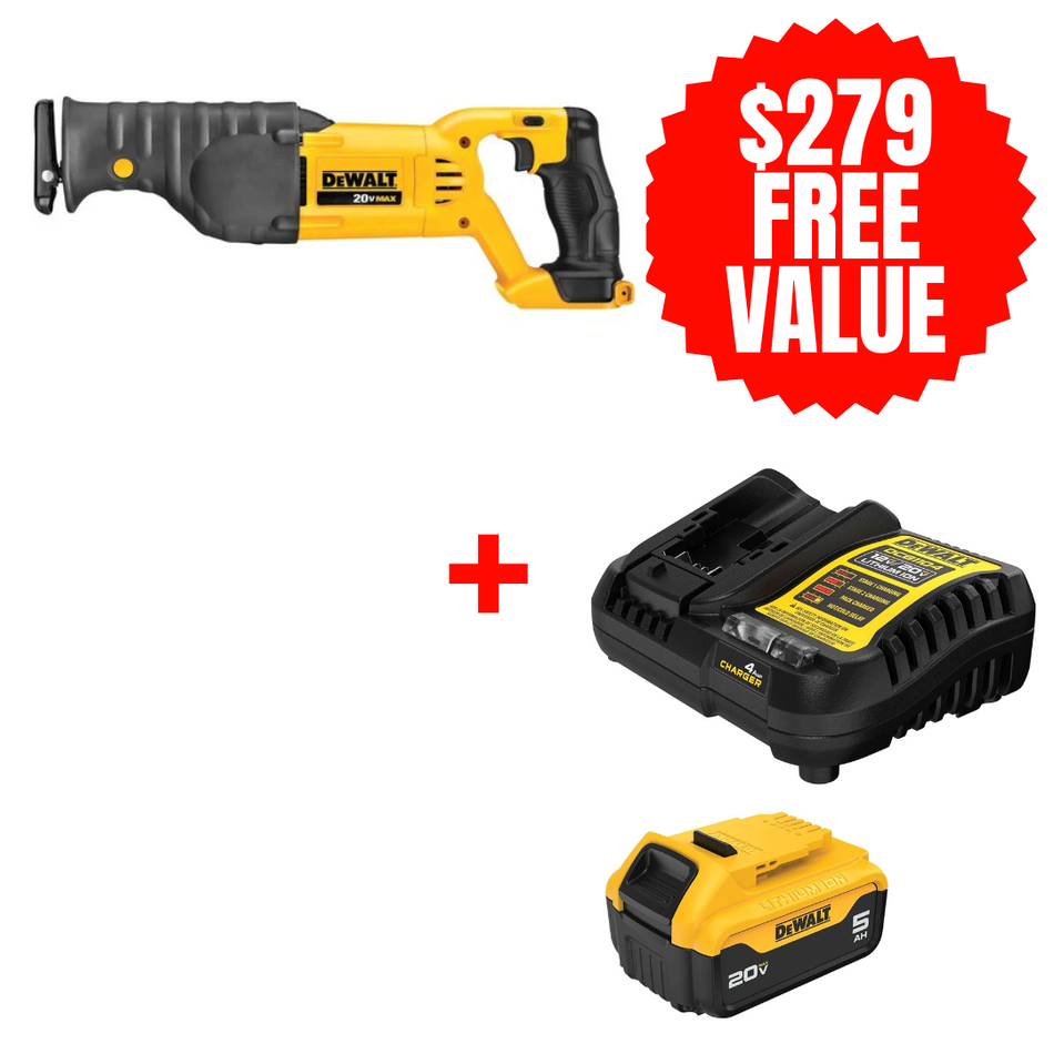 DCS380B + DCB205C, 20V MAX RECIPROCATING SAW (Tool Only) + FREE 20V MAX 5.0 AH STARTER KIT