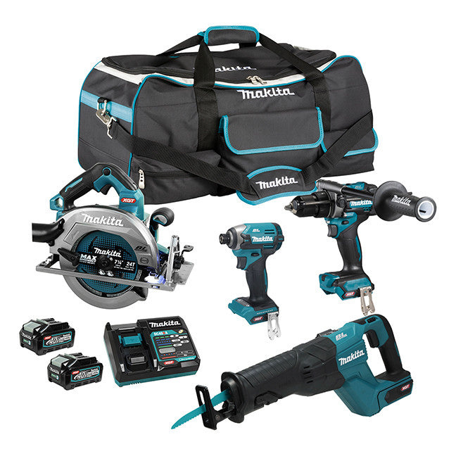 Makita DK0215G401, 40V Max XGT Brushless 4 Tool Combo Kit, 4.0Ah X2