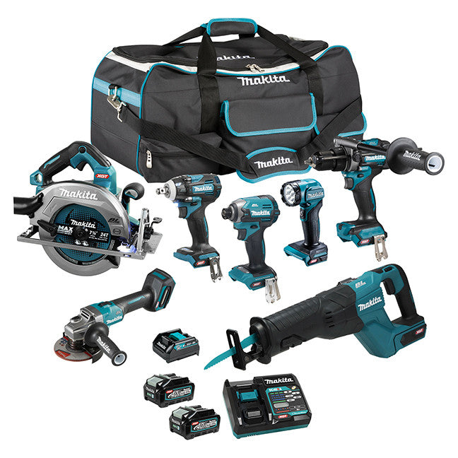 Makita DK0216G701, 40V Max XGT Brushless 7 Tool Combo Kit, 4.0Ah X2
