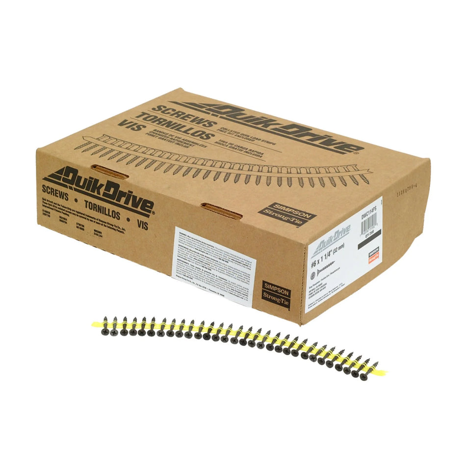 Quik Drive DWC114PS, Collated Drywall Screws #6 X 1-1/4" Bugle Head, Sharp-Point w/Gray Phosphate Coating (2500pcs/Box)