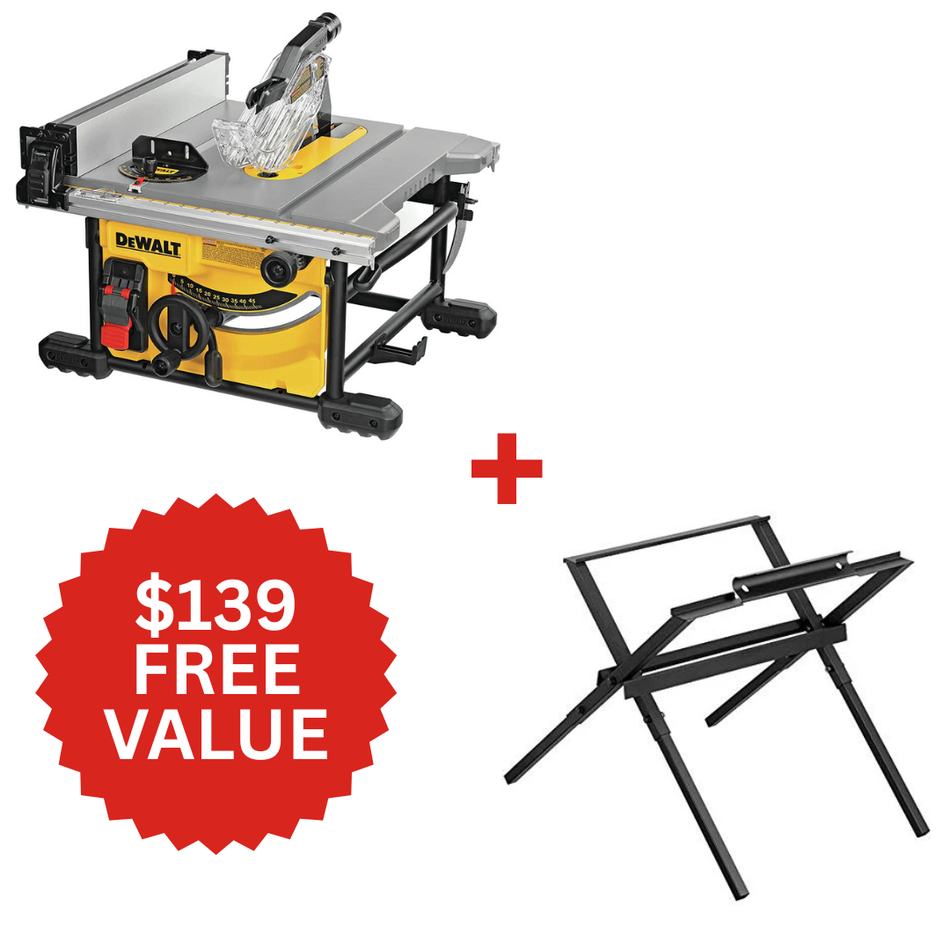 DWE7485 + DW7451 | DEWALT 8-1/4'' Job Site Table Saw (24-1/2'' Rip Capacity) + Bonus Compact Table Saw Stand