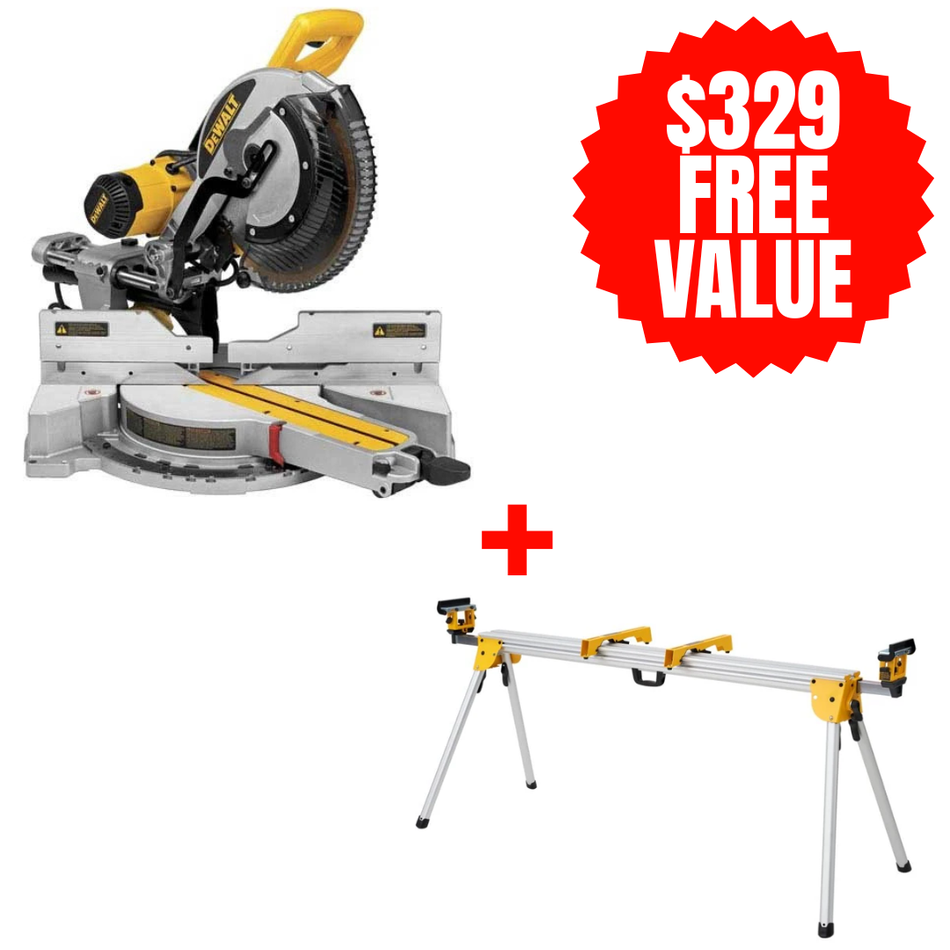 DEWALT DWS780 + DWX723, 12'' DOUBLE BEVEL SLIDING COMPOUND MITER SAW + FREE HEAVY DUTY MITER SAW STAND