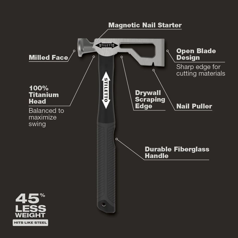 Stiletto DryAxe9-F, 9 oz Titanium Drywall Axe with Straight Poly-Fiberglass Handle 14.5"