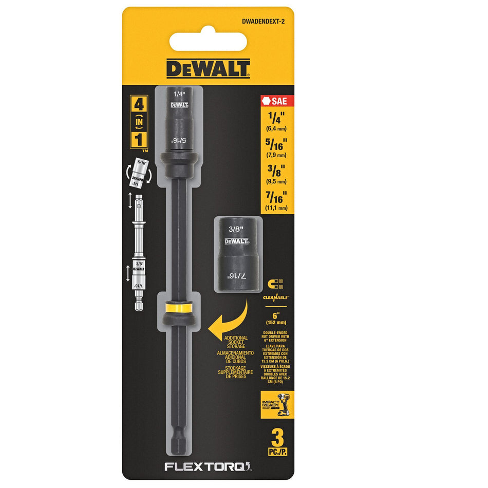 DEWALT DWADENDEXT-2, FLEXTORQ 6” 4-in-1 DOUBLE ENDED NUT DRIVERS