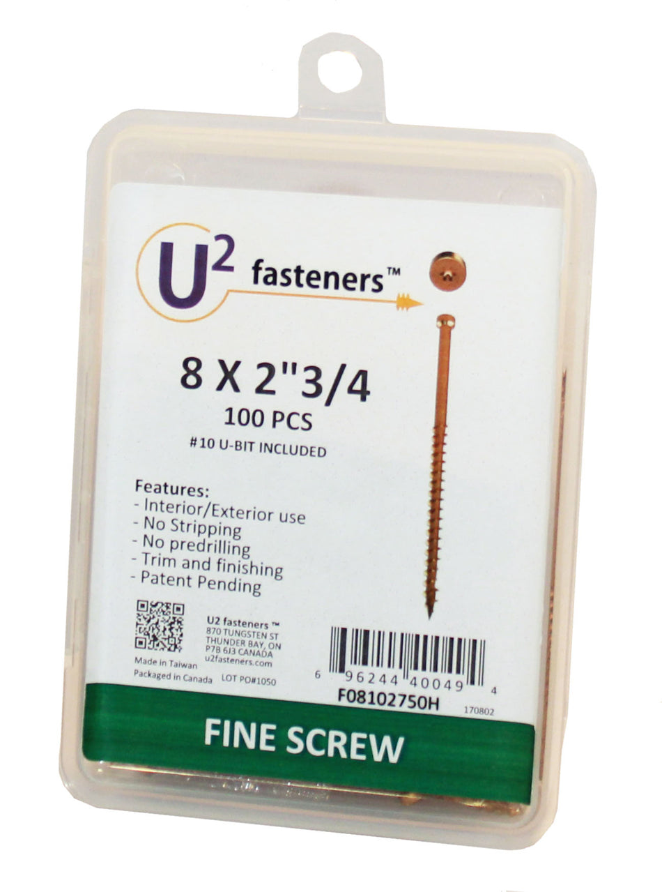 U2 Fasteners F08102750H, Fine Screw 8 X 2-3/4" (100/pkg)