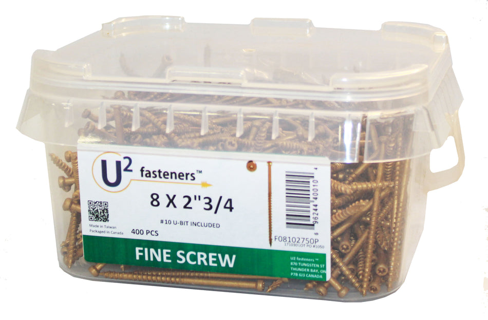 U2 Fasteners F08102750P, Fine Screw 8 X 2-3/4" (400/pkg)