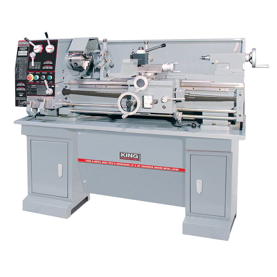 KING Canada KC-1236ML/KM-053/SS-1236 , 12" x 36" Gearhead Metal Lathe with Stand and Taper Attachment