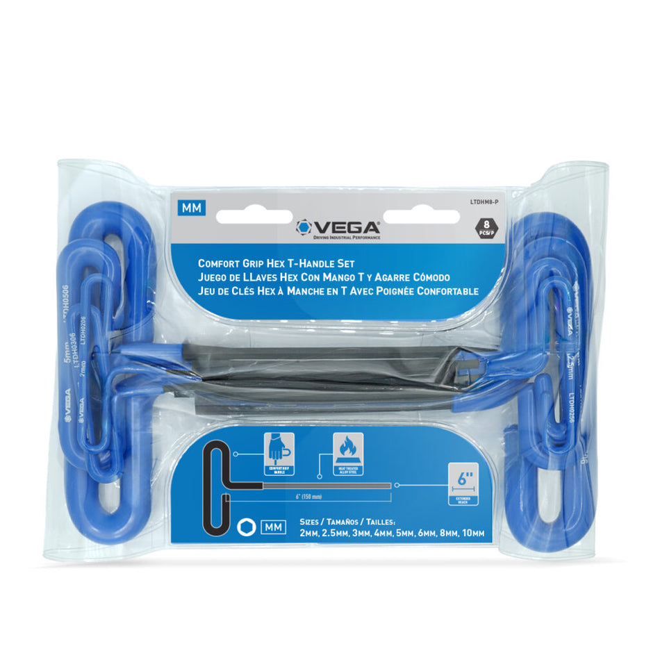 Vega LTDHM8-P, Hex 8pc T-Handle Loop Comfort Grip Metric Set x 6"