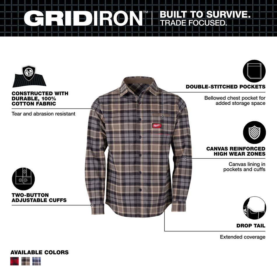 Milwaukee M551G, GRIDIRON™ Flannel Shirt Gray - 2X