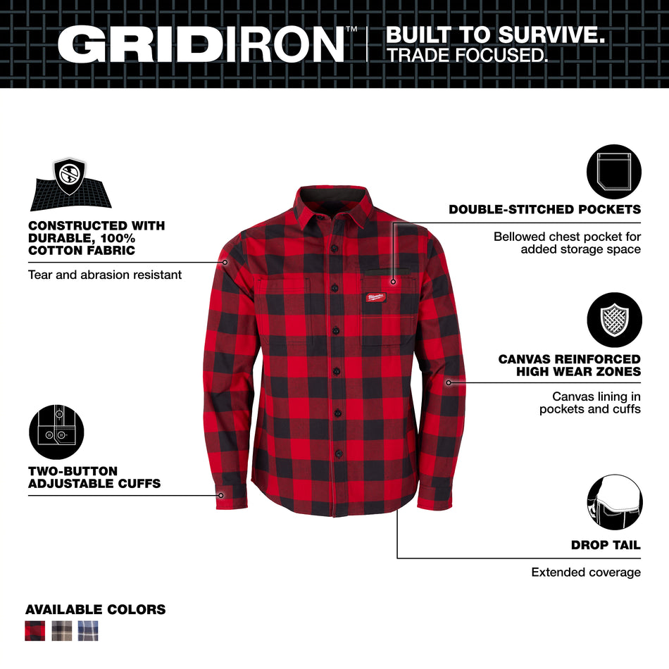 Milwaukee M551R, GRIDIRON™ Flannel Shirt Red - XL