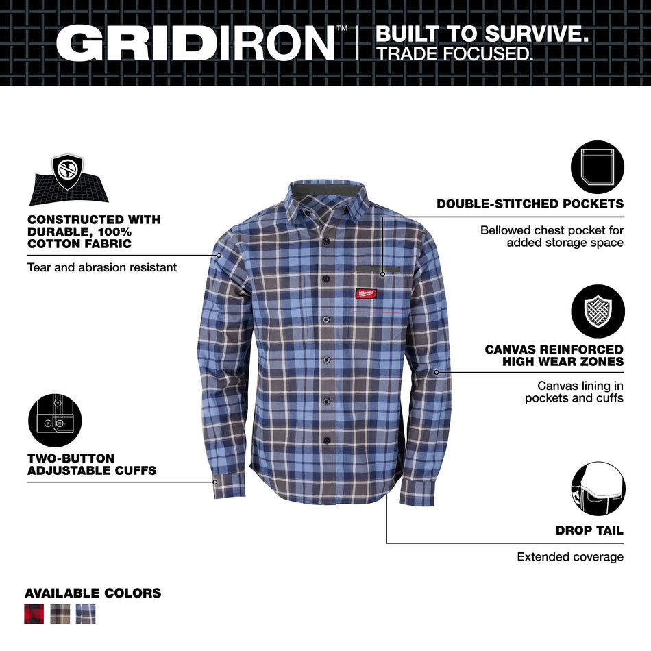 Milwaukee M551U, GRIDIRON™ Flannel Shirt Blue - 2X