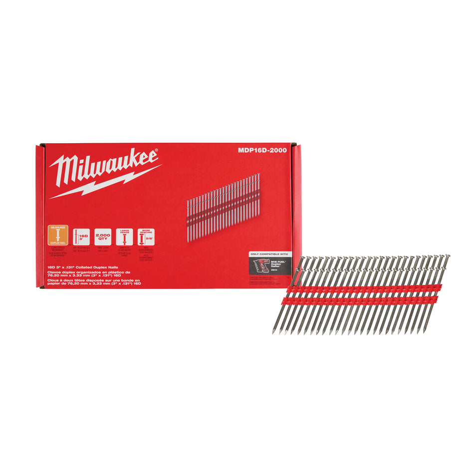 Milwaukee MDP16D-2000,  16D 3” x .131” Collated Duplex Nails
