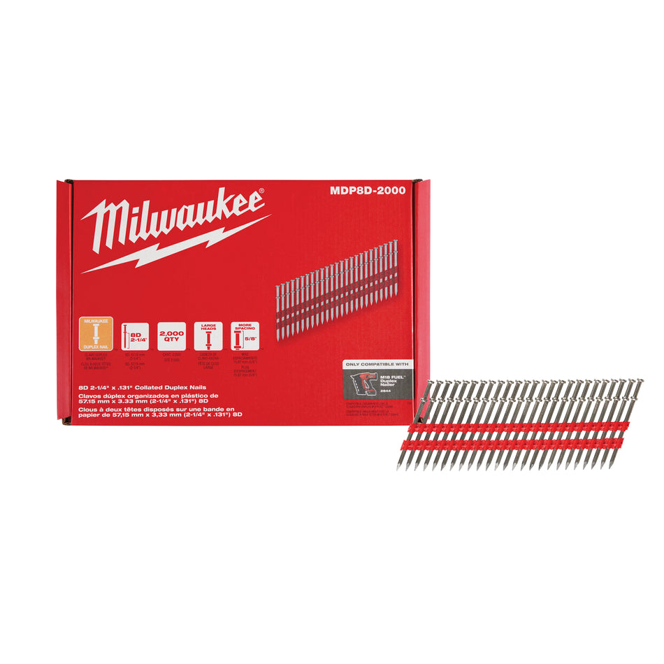 Milwaukee MDP8D-2000, Milwaukee® 8D 2-1/4” x .131” Collated Duplex Nails