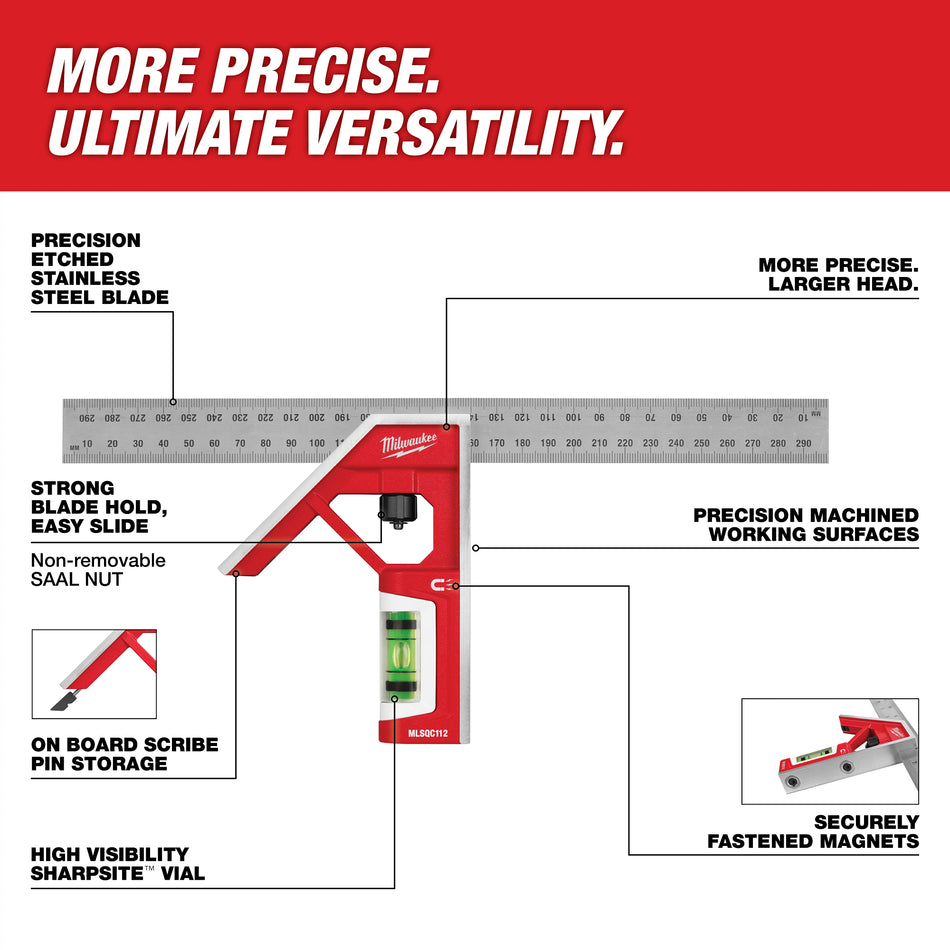 Milwaukee MLSQC112, 300mm Magnetic Combination Square