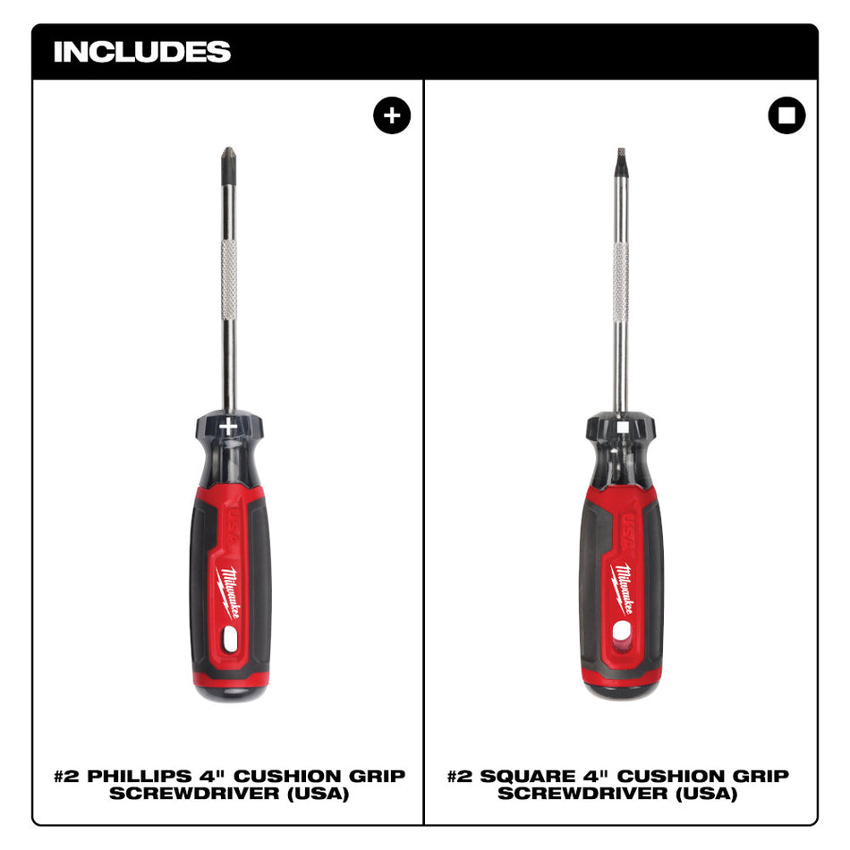 Milwaukee MT200-2A, 2 PC. 4" Cushion Grip Screwdriver Set (CANADA)