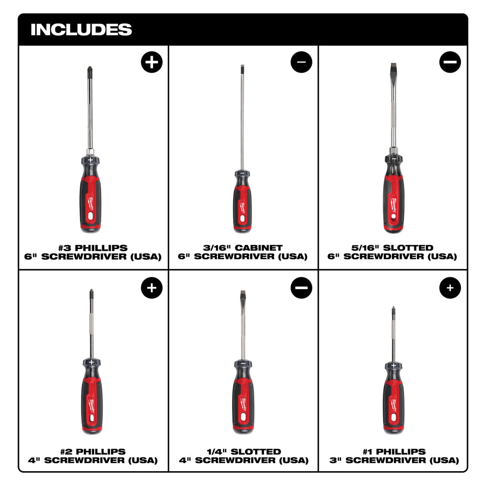 Milwaukee MT200-6, 6pc Cushion Grip Screwdriver Sets - USA
