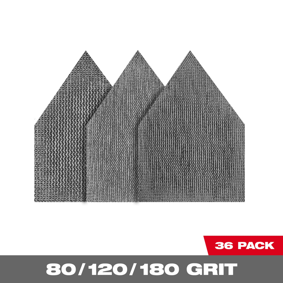 Milwaukee 48-80-5406, Assorted 80, 120 & 180 Grit Mesh Sanding Sheets for M12 FUEL™ Orbital Detail Sander 36-Pack