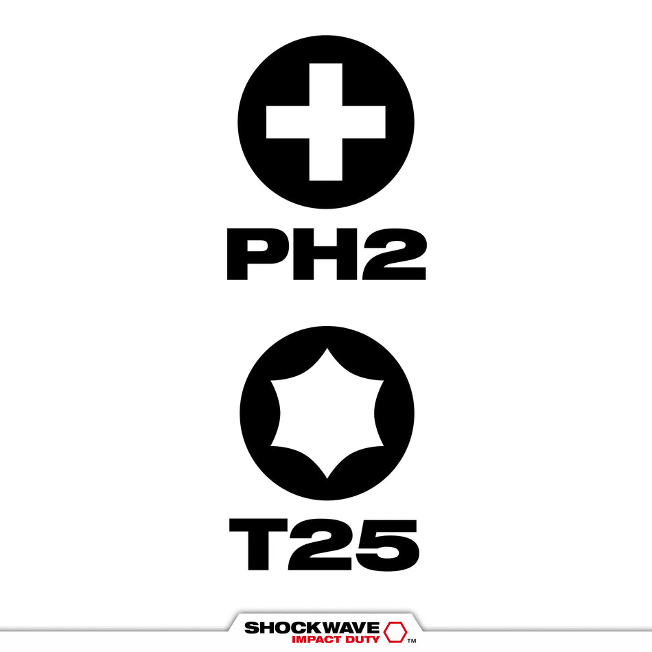 Milwaukee 48-32-4312, SHOCKWAVE PH2/T25 IMPACT DOUBLE ENDED BIT