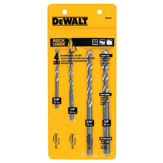 DEWALT DW5204, 4 PC MASONRY BIT SET