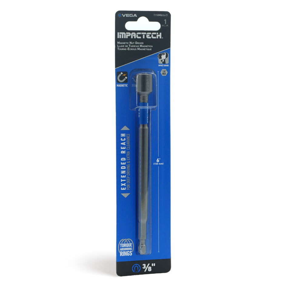 Vega T1150MN616-C1, Impactech 3/8 Magnetic Nut Driver x 6" - Carded 1pc