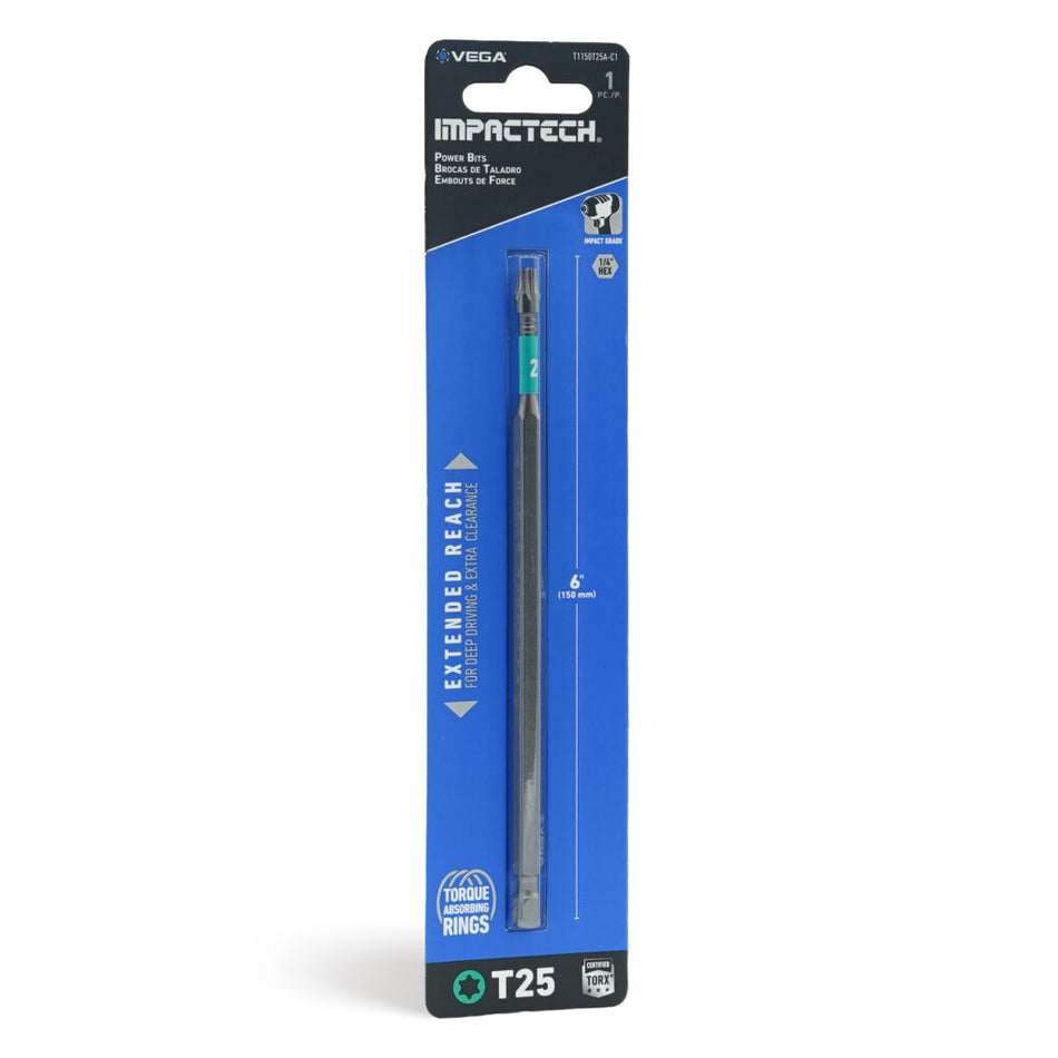 Vega T1150T25A-C1, Impactech Torx T25 Power Bit x 6" - Carded 1pc