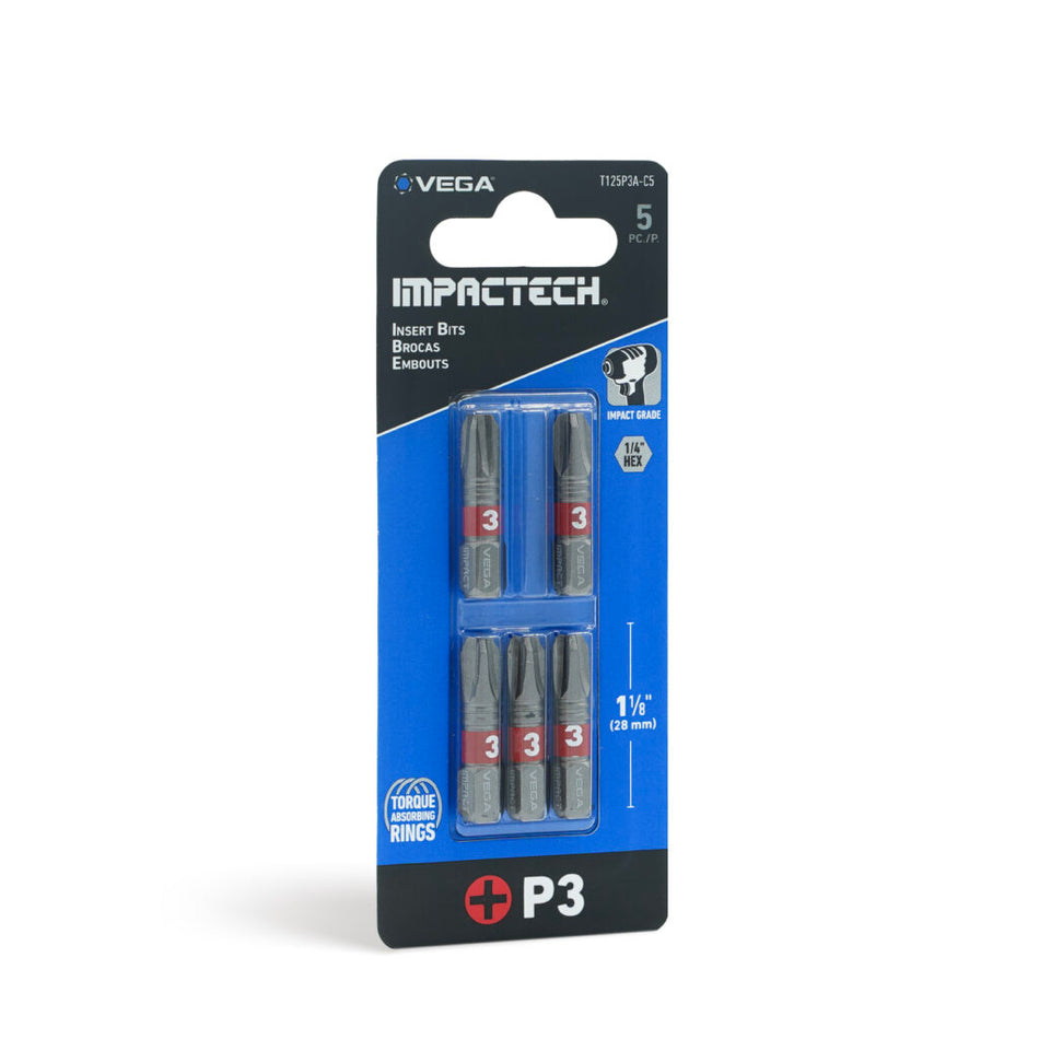 Vega T125P3A-C5, Impactech Phillips #3 Insert Bit x 1" - Carded 5pc