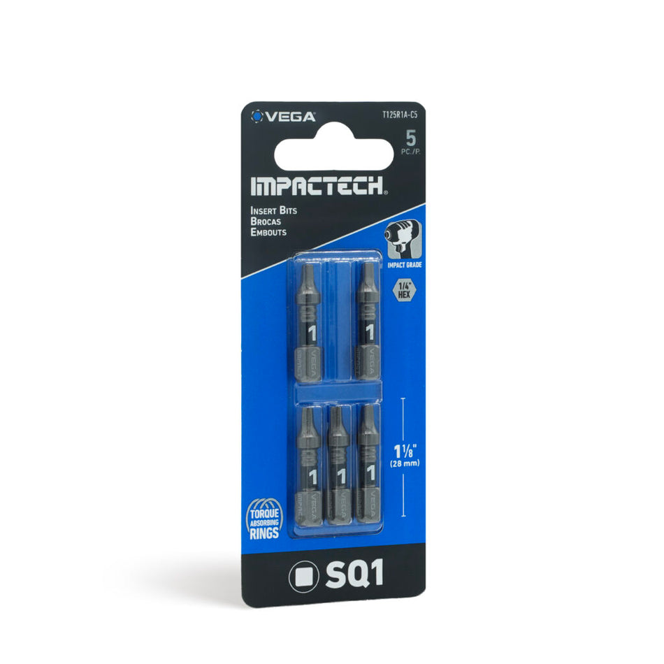Vega T125R1A-C5, Impactech Square #1 Insert Bit x 1" - Carded 5pc