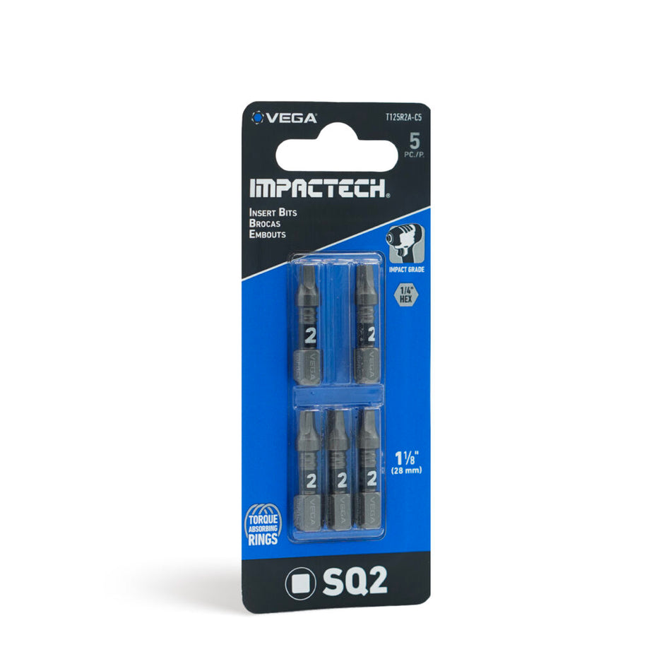 Vega T125R2A-C5, Impactech Square #2 Insert Bit x 1" - Carded 5pc