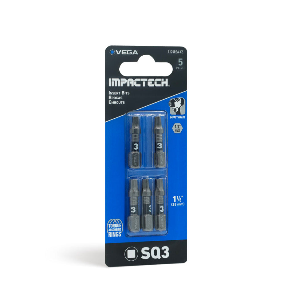 Vega T125R3A-C5, Impactech Square #3 Insert Bit x 1" - Carded 5pc