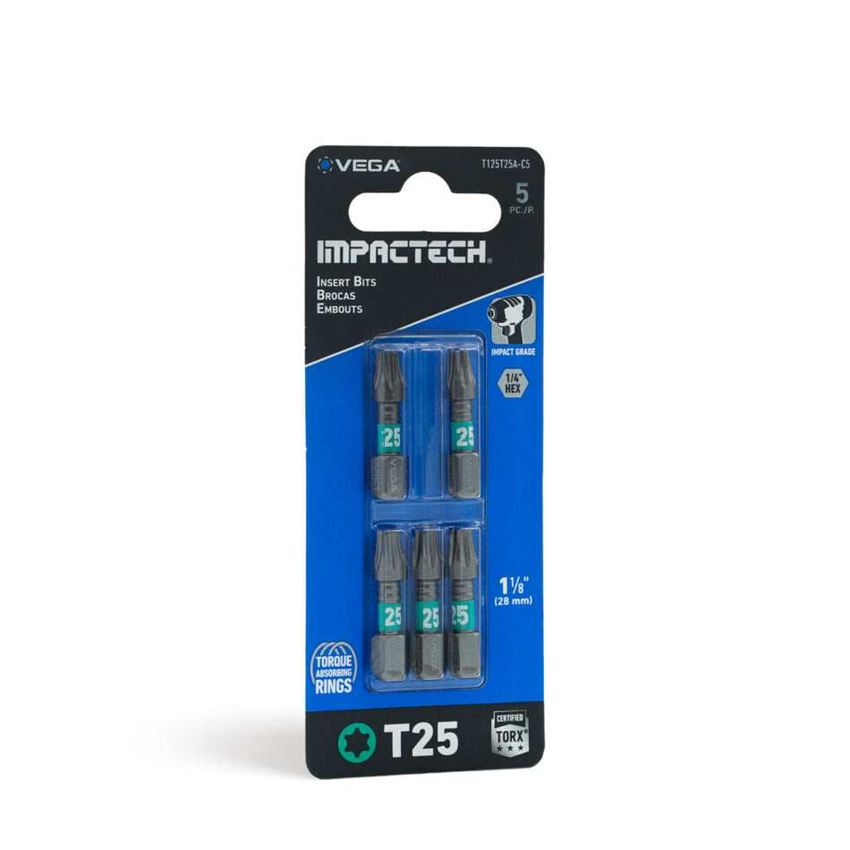Vega T125T25A-C5, Impactech Torx 25 Insert Bit x 1" - Carded 5pc