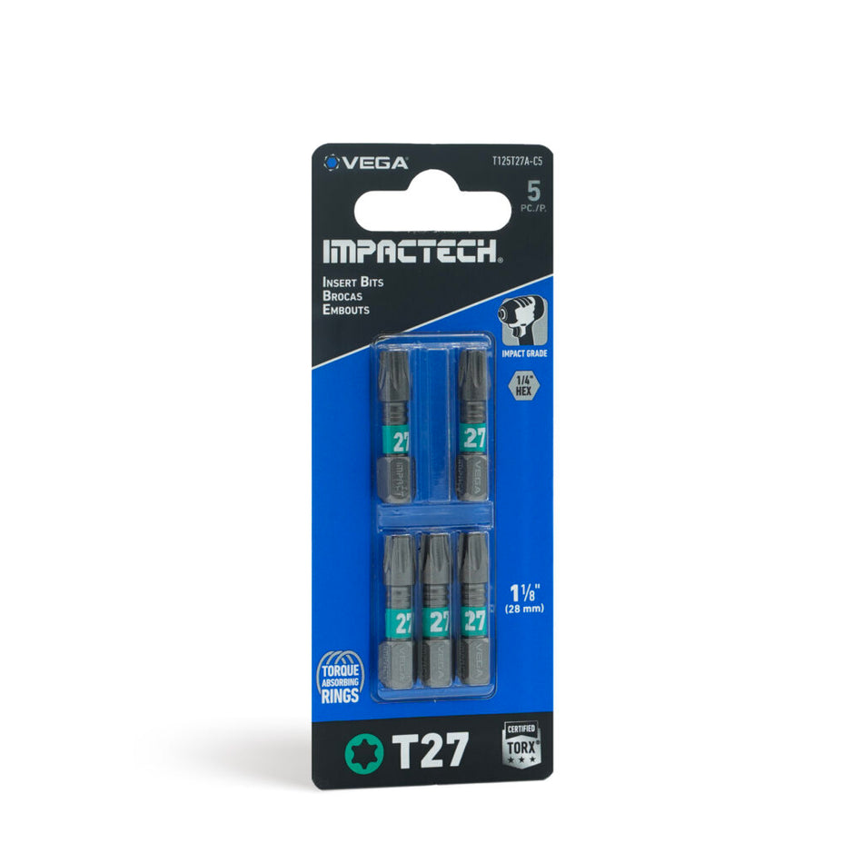 Vega T125T27A-C5, Impactech Torx 27 Insert Bit x 1" - Carded 5pc