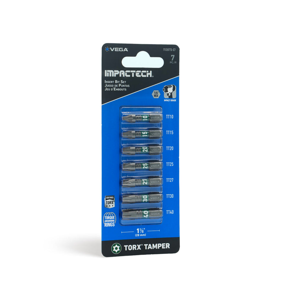 Vega T125TTS-C7, Impactech Torx Tamper Insert Bit Set x 1" - Carded 7pc