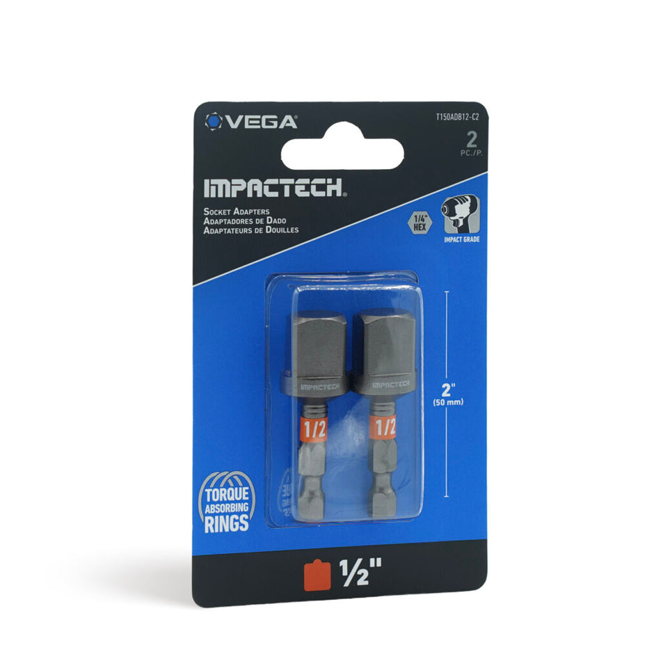 Vega T150ADB12-C2, Impactech 1/2 x 1/4 Adapter w/ Ball x 2" - Carded 2pc