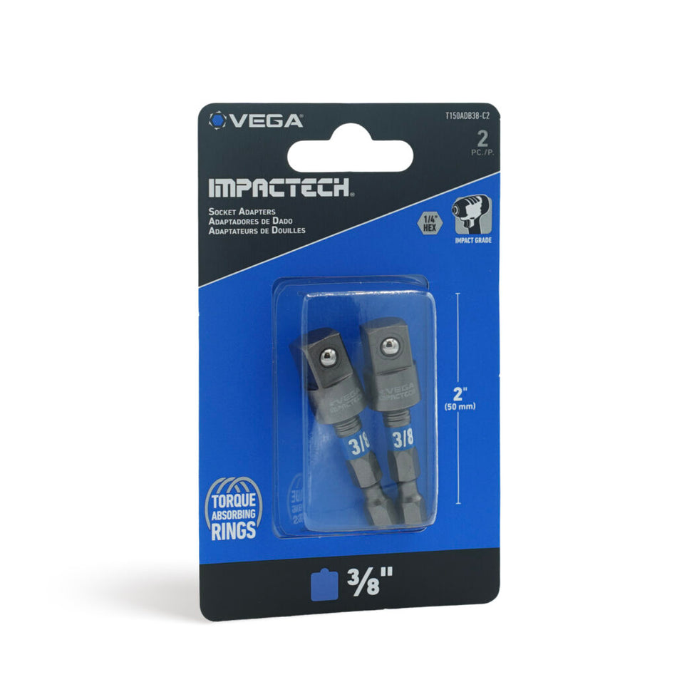 Vega T150ADB38-C2, Impactech 3/8 x 1/4 Adapter w/ Ball x 2" - Carded 2pc