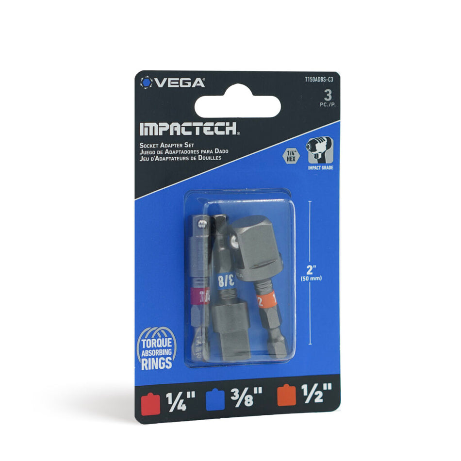 Vega T150ADBS-C3, Impactech Socket Adapter Set x 2" - Carded 3pc
