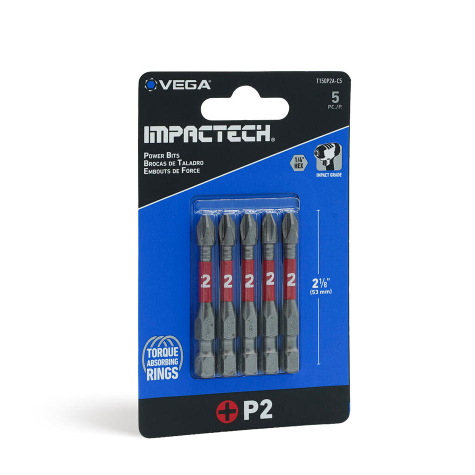 Vega T150P2A-C5, Impactech Phillips #2 Power Bit x 2" - Carded 5pc