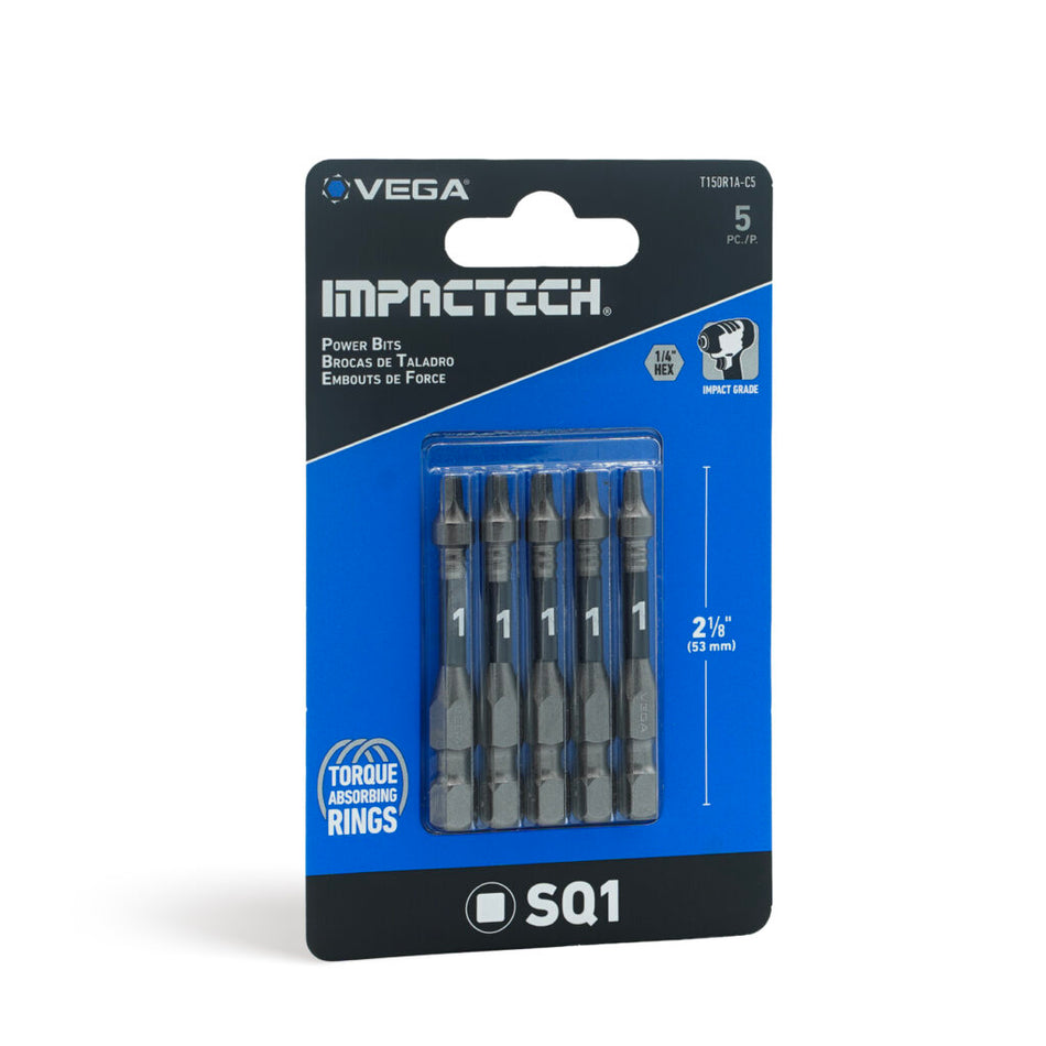 Vega T150R1A-C5, Impactech Square #1 Power Bit x 2" - Carded 5pc