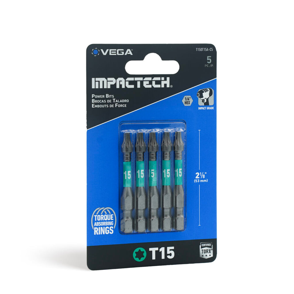 Vega T150T15A-C5, IMPACTECH Torx 15 Power Bits X 2"(5 pc)